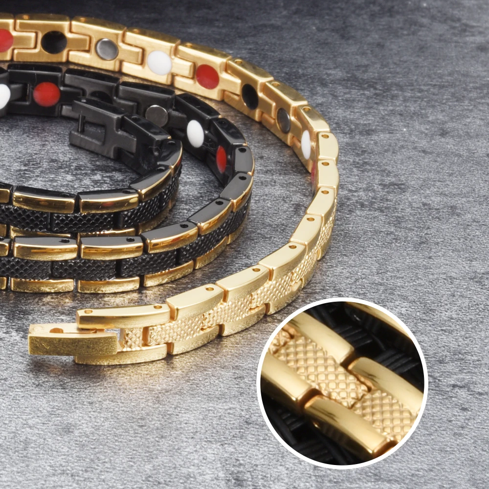 Vinterly Steel Magnetic Bracelet Women Gold-color Chain Germanium Energy Hologram Trendy Stainless Jewelry for Female Waterproof