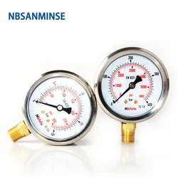 NBSANMINSE manometro idraulico ad alta pressione SM1SP63L 63mm 2.5 pollici 1/4 NPT manometro liquido strumenti manometro in acciaio inossidabile