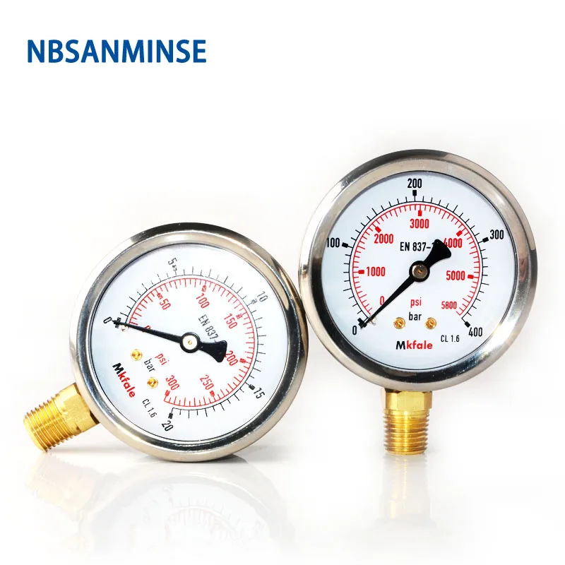 NBSANMINSE Hydraulic High Pressure Oil Gauge SM1SP63L 63mm 2.5inch 1/4 NPT Liquid Manometer Instruments Stainless Steel Gauge