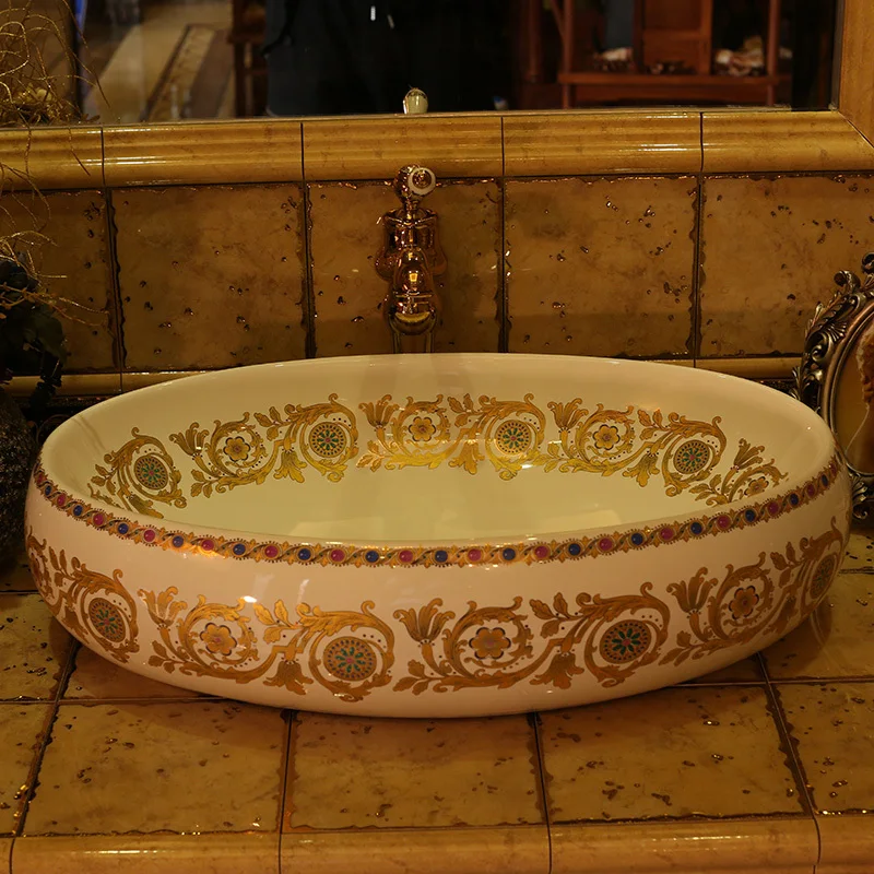 Oval Bathroom Cloakroom Europe Style Ceramic Art Basin Counter Top Wash Basin Bathroom Vessel Sinks Vanities hand wash basin