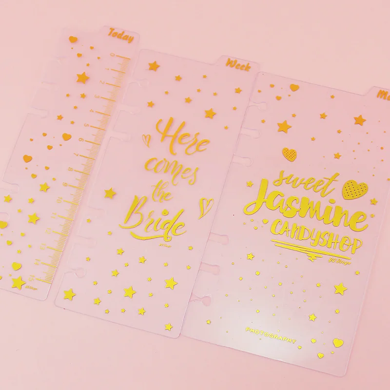 Fromthenon Cute Creative 6 Holes Binder Planner Notebooks Gold Foil Index Divider Bookmak Accessories Today Weekly Monthly 3 Pcs