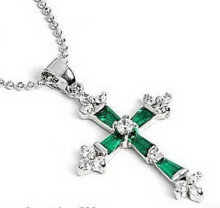 

Green Cubic Zirconia Gem 18KWGP Crystal Cross Pendant & Necklace