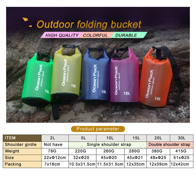 2L 5L 10L Outdoor Waterproof Swimming Bag Bucket Dry Sack Storage Bag River trekking Rafting Kayaking Travel Water Barrel