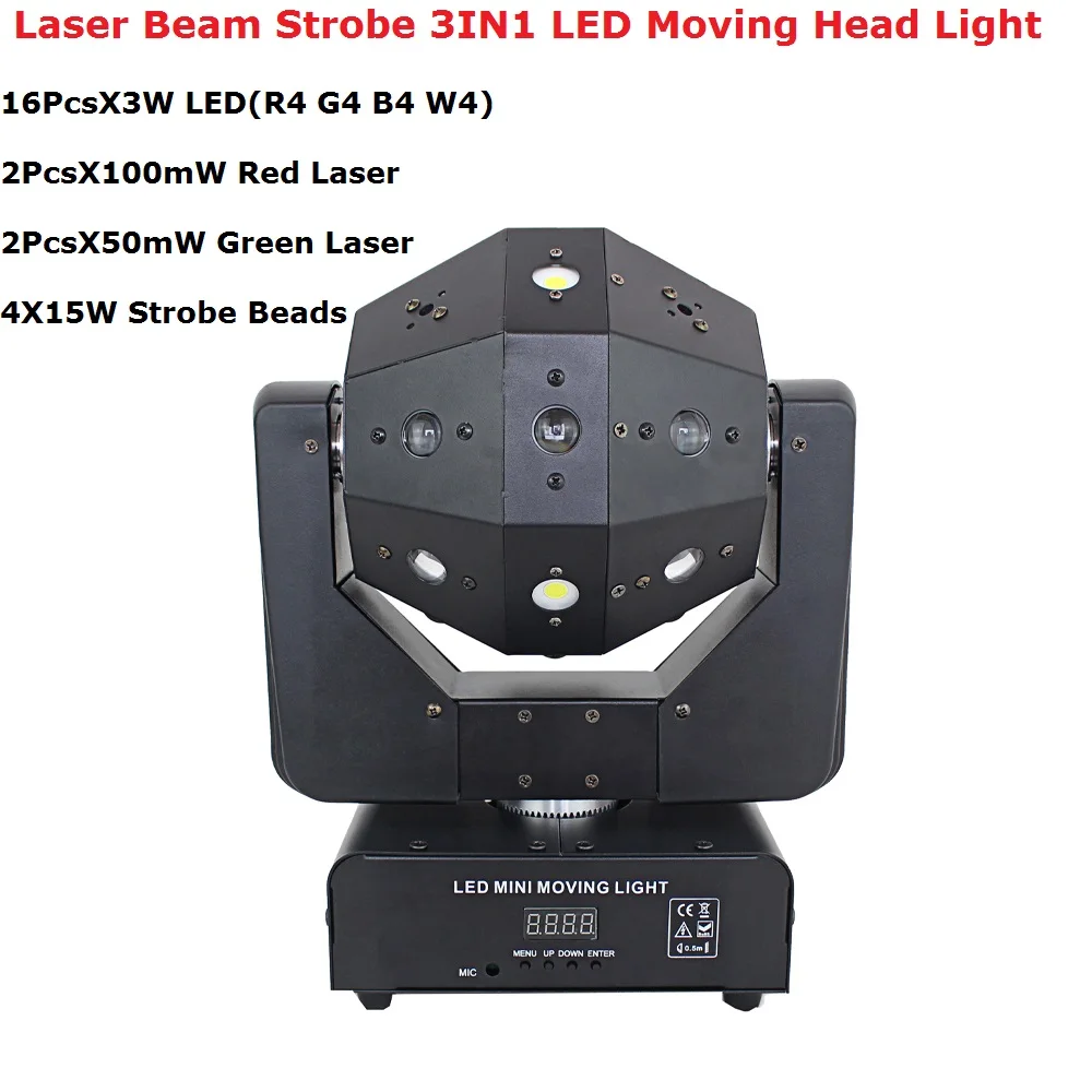 

Beam Laser Strobe 3IN1 LED Disco Lights 16X3W RGBW LED Moving Head Lights Professional DMX Laser Lights DJ /Bar Stage Light