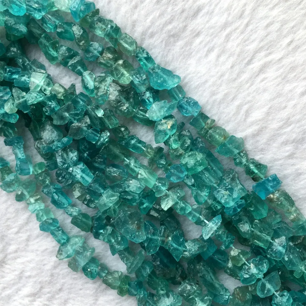 Sri Lanka Natural Genuine Raw Mineral Green Blue Apatite Fluorapatite Chip Nugget Free Form Loose Rough Matte Faceted Beads 15\