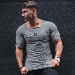 New Fashion Summer Ripped Hole T Shirt Men Cotton Breathable Clothing Mens Tight Short Sleeve Fitness t-shirt slim fit Gyms Tees