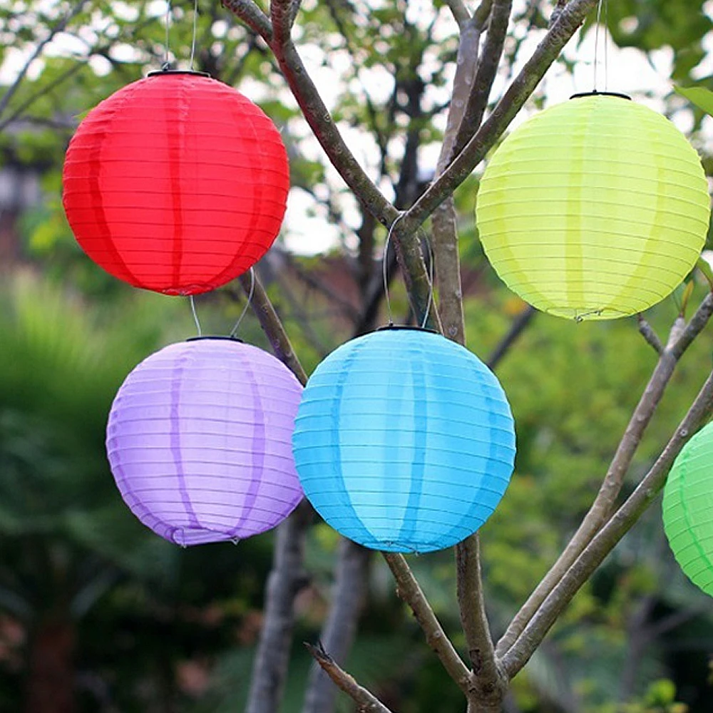 

10" Solar Powered LED Light Chinese Nylon Fabric Lantern Lamp Lighting for Garden Outdoors Blue/Red/Yellow/Green