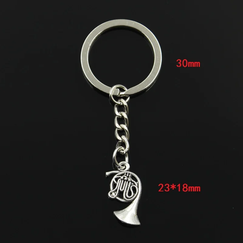 Fashion 30mm Key Ring Metal Key Chain Keychain Jewelry Antique Silver Color Plated French Horn 23x18mm Pendant