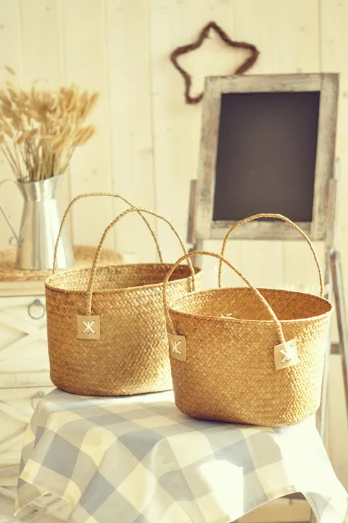 

Country style handmade straw baskets Storage Non-Willow binaural handle storage basket basket Storage basket of foreign trade