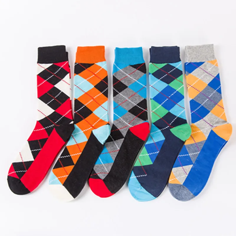 Fashion tide socks happy socks plaid gradient personality couple cotton socks long tube socks no gift box