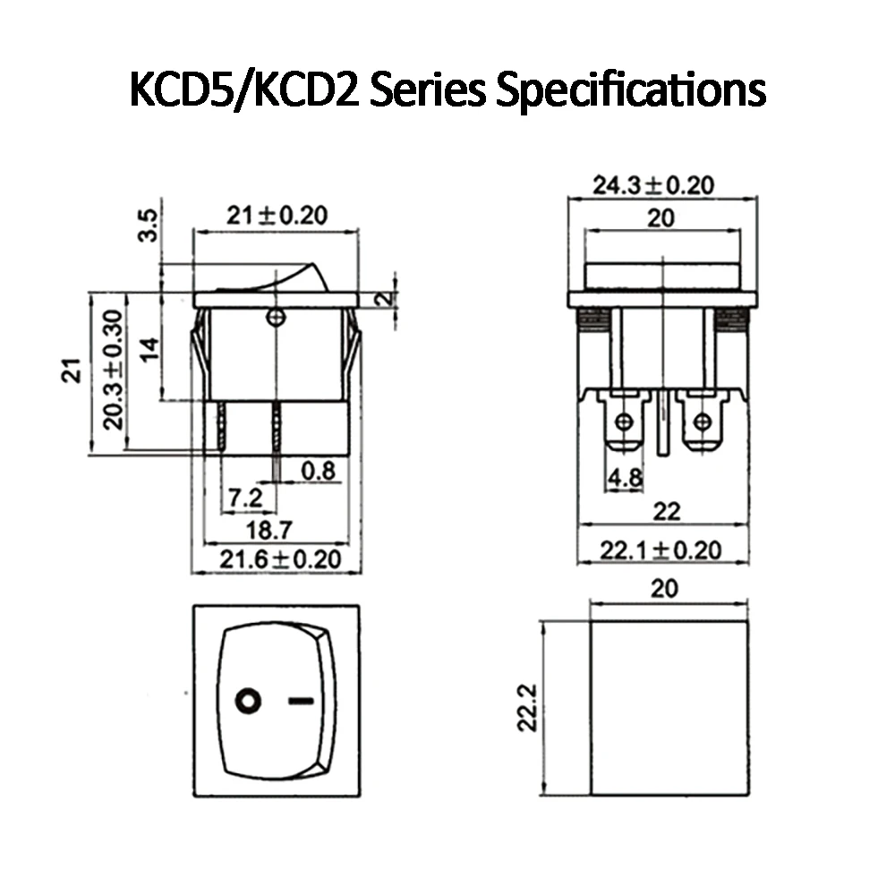 5pcs KCD5 Rocker Switch 6A 250VAC/ 15A 250VAC ON-OFF 2 Position 4 Pins ON-OFF-ON 6 Pins Electrical Equipment Power Switch