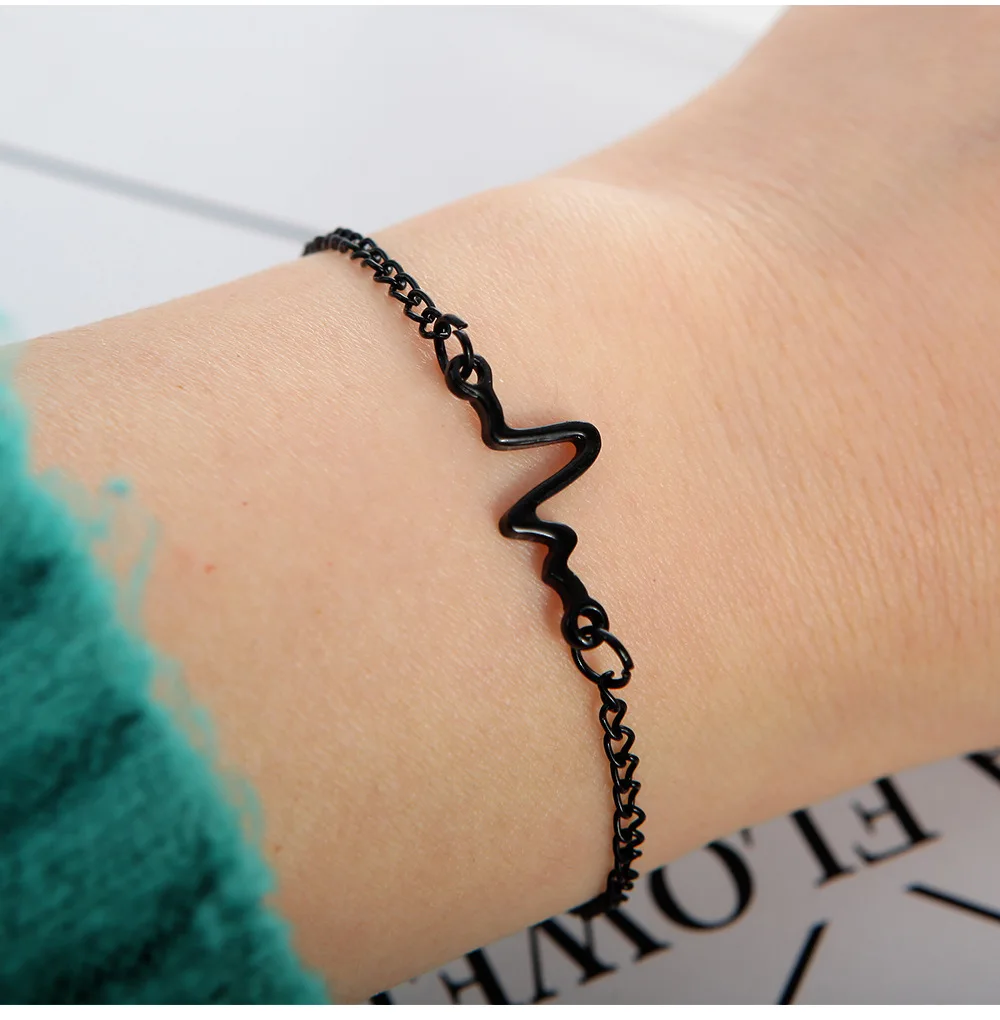 Ecg Punk 2020 New Fashion Bracelet Simple Personality Design Lightning Heart Beat Frequency Couple Wholesale Sales Bracelet