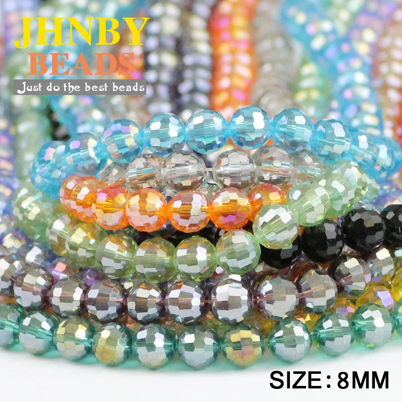 JHNBY-cuentas de cristal austriaco de fútbol facetado, abalorios sueltos redondos de color AB, fabricación de accesorios de pulsera de joyería DIY, 8mm, 96 piezas