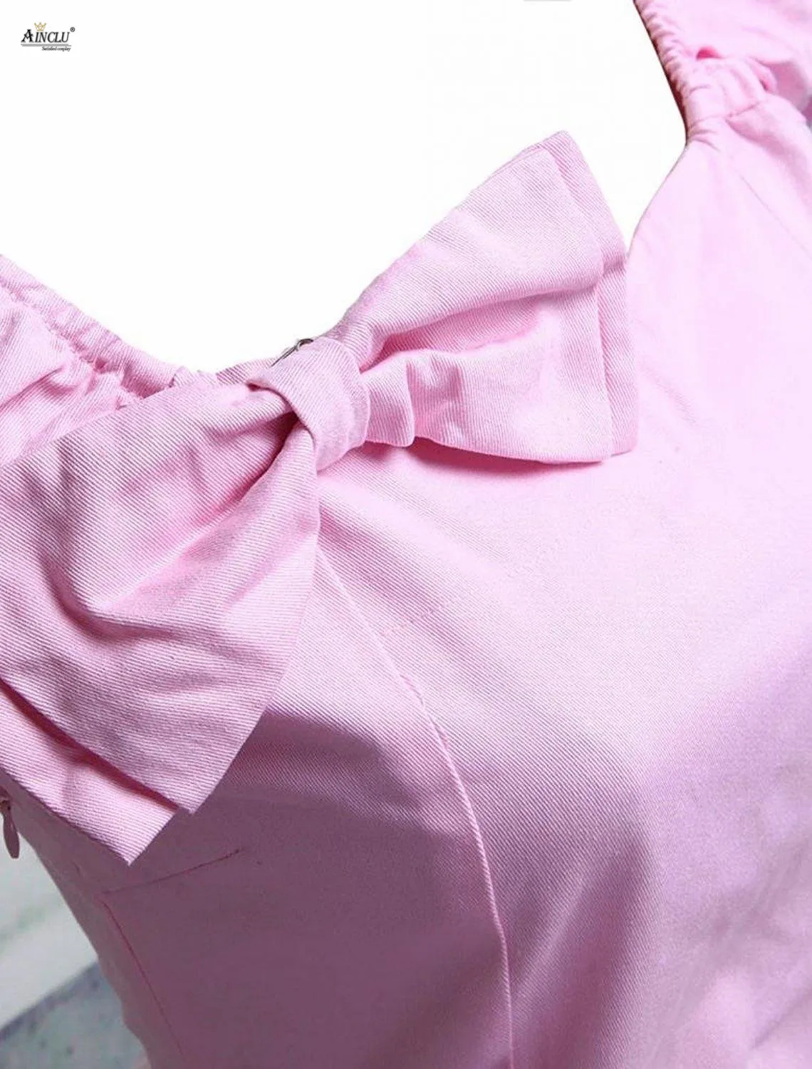 Ainclu Women Pink Lolita Dress Classic Short Sleeves Bow Ruffle Sweet Lolita Dresses Cosplay Clothes XS-XXL