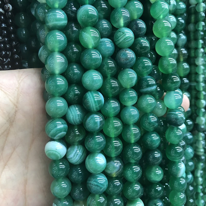 Natural Stone Beads Green Stripe agat Onyx Round Loose Beads 4 6 8 10 12 14mm Fit Diy Space Beads Jewelry Making