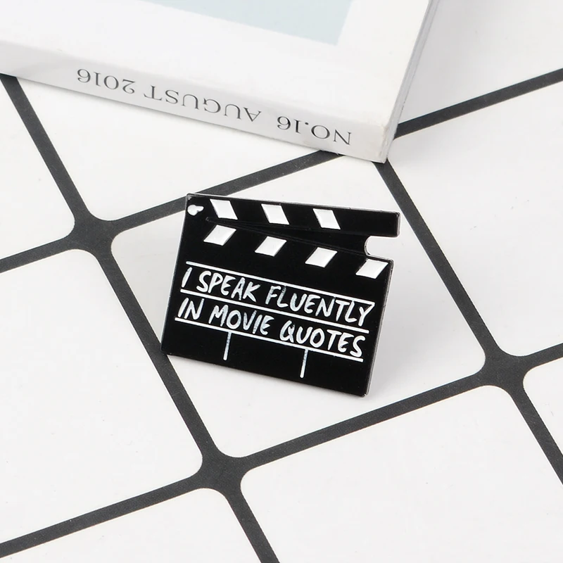 I Speak Fluently In Movie Quotes ! Film and television crews Clapperboard Clap-stick Enamel Brooch Pin badge Jewelry Collection