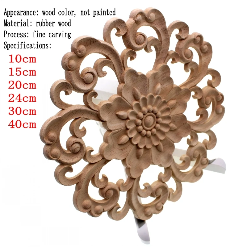 RUNBAZEF Furniture Wood Carving Appliques Vintage Nautical Decor Cabinet Door Solid Decals Flowers Pattern Carved Crafts
