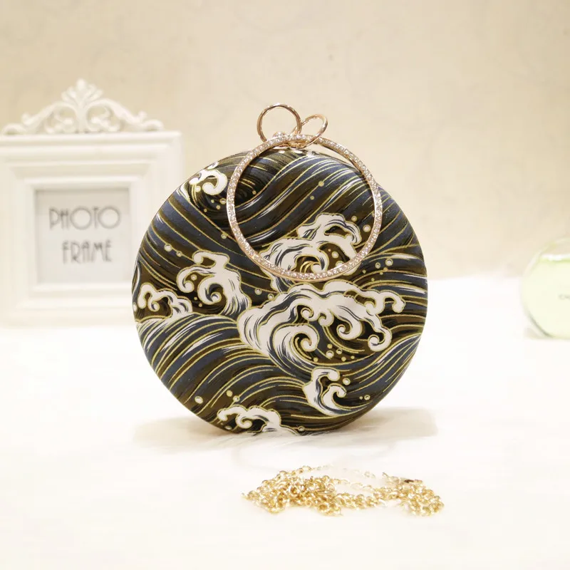 2023 Women Retro Round evening bag blue fashion Rings Diamonds Clutches bag Lady embroidery wedding party Bags MN2019