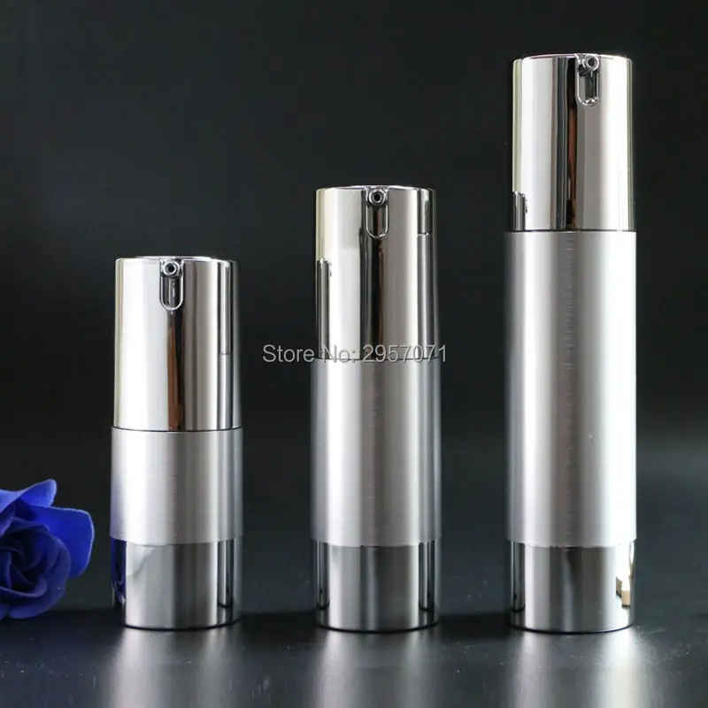 

Luxury Gold Silver Empty Airless Pump bottles Mini Portable Vacuum Cosmetic Lotion Treatment Travel bottle 10pcs Free Shipping