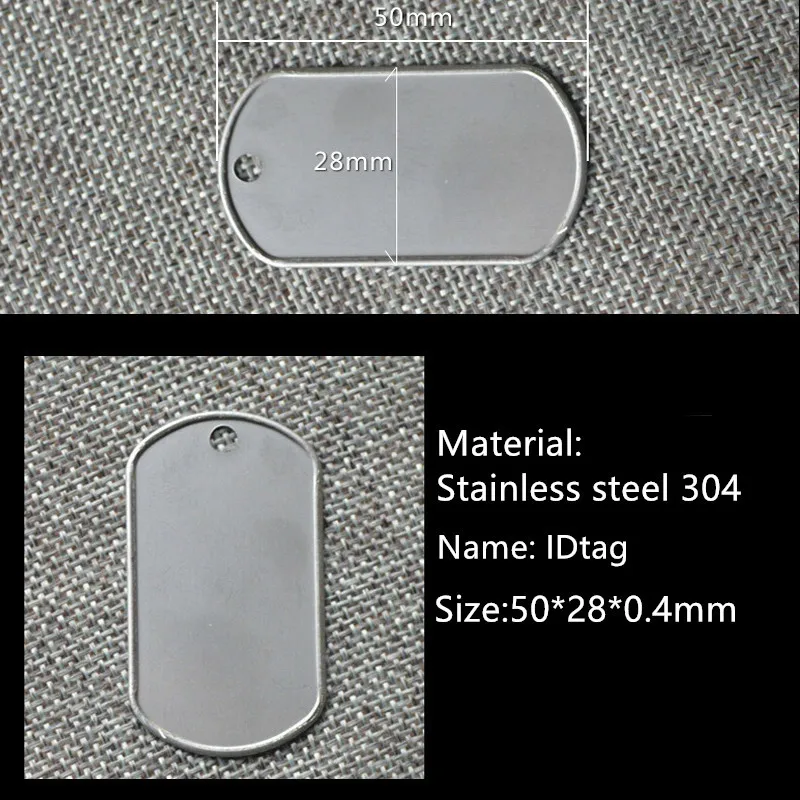 

100pcs/lot pet dog cat id tag Blank Military army Tags Stainless Steel 50mm*28mm*0.4mm thickness