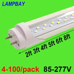 4-100/pack Super Bright LED Tube Bulb 2ft 3ft 4ft 5ft 6ft Double Row Lights T8 G13 Fluorescent Retrofit Lamp Daylight Lighting