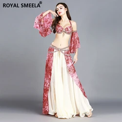 Sexy Bauch Tanzen Tragen Rosa Bauch tanzen kostüm Frauen Strass Bauchtanz Outfit bauch tänzerin Bh + Gürtel + Rock + Arm Ärmeln