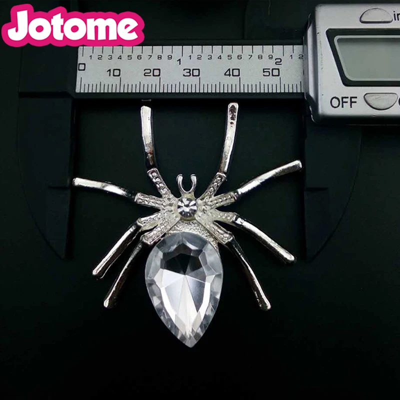 100 Pcs/Lot Wholesale Halloween Fashion Jewelry White Rhinestone Spider Brooches Pin For Holiday Gift