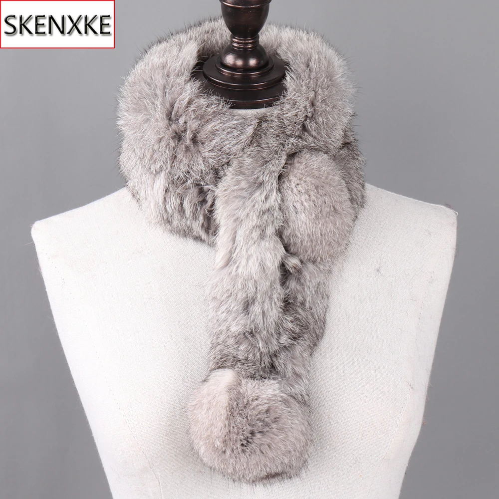 2024 Hot Sale Women Winter Real Rabbit Fur Scarf Lady Warm Rabbit Fur Scarves Knit Natural Real Rabbit Fur Ring Casual Muffler