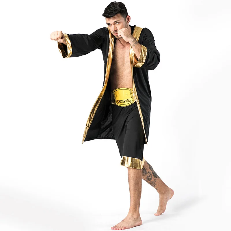 Uomo adulto nero boxe Robe Costume Boxer boxe Match Rocky Balboa Outfit Halloween Fancy Dress