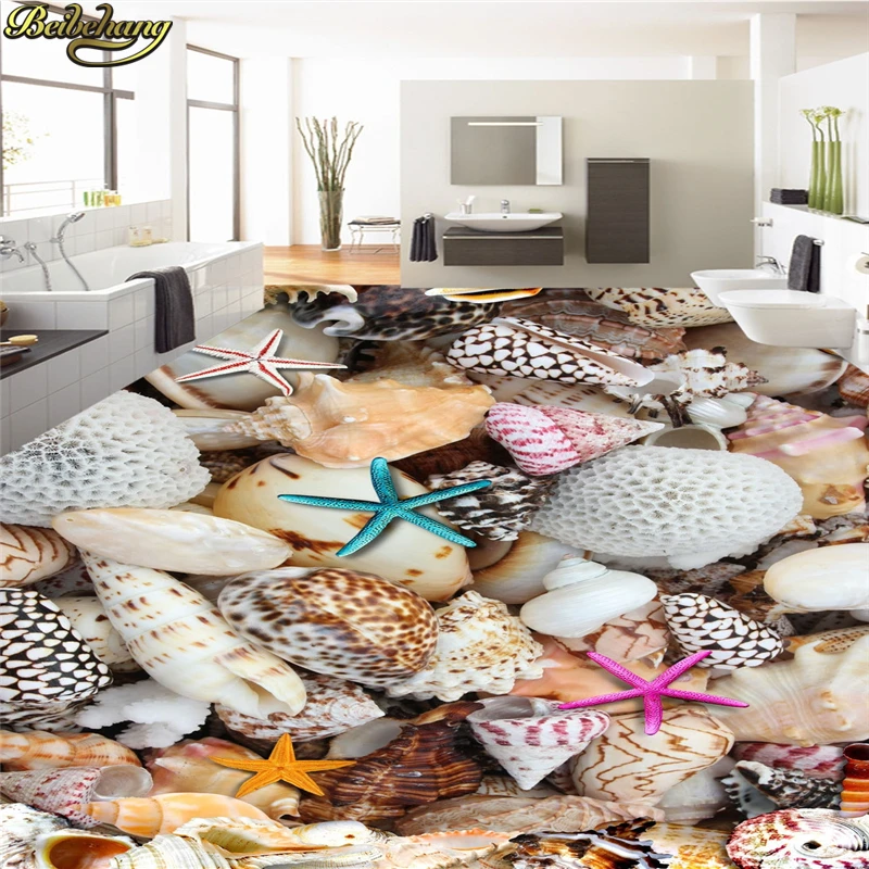 

beibehang Custom photo wallpaper floor painting floor affixed to the conch starfish shell 3D floor painting papel de parede