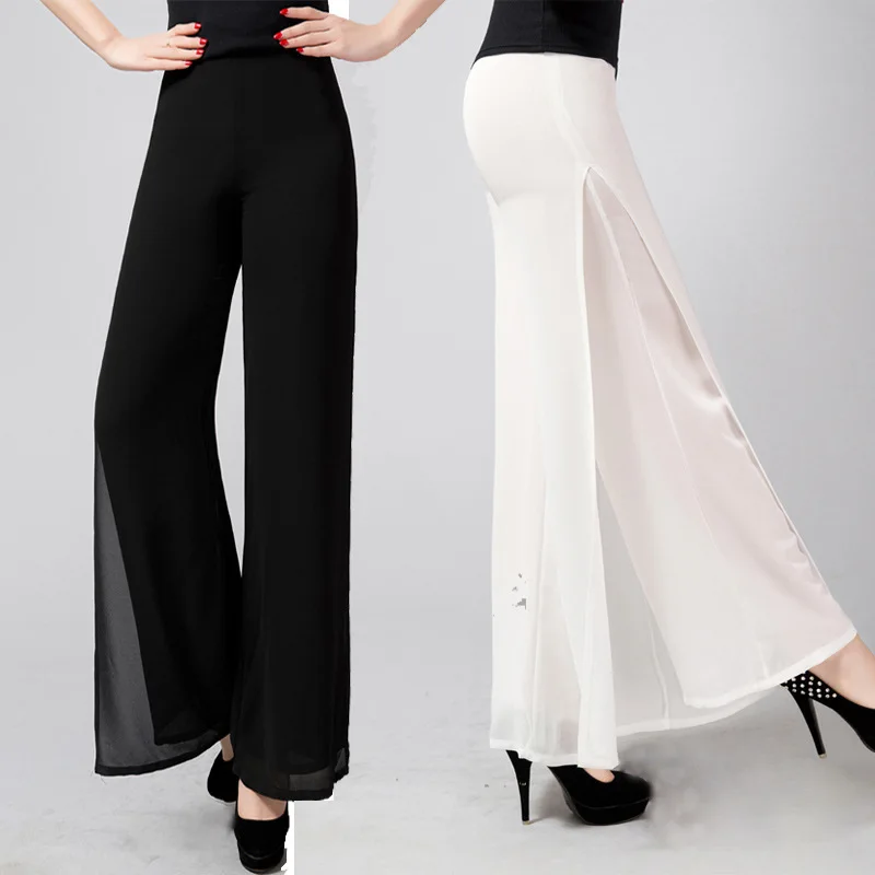 2023 Women Ladies Summer Loose High Waist Long Trousers Chiffon Side Split Casual Palazzo Pants Spring Wide Leg Pants 6XL 841