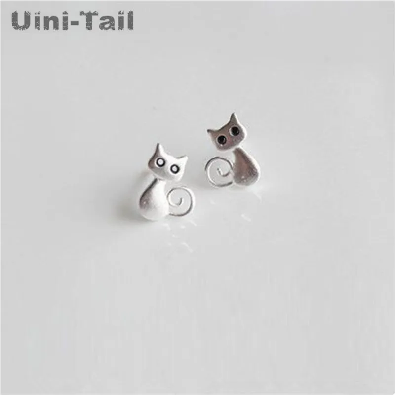 Uini-Tail hot 925 Tibetan silver original design silver satin comet star earrings cute literary vivid cat earrings wholesale