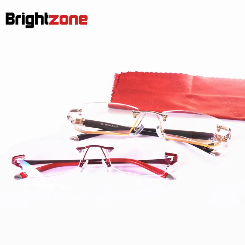 

High End Germany Imported CR-39 Resin Man Women Rimless Diamond Trimming Yellow and Purple Tinted Color Reading Glasses Oculos