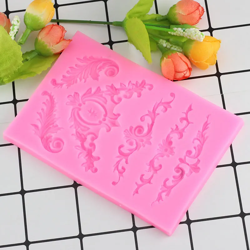 Scrolls Baroque Feather Crown Corner Silicone Mold Cake Border Fondant Cake Decorating Tool Baking Cookie Chocolate Candy Mould