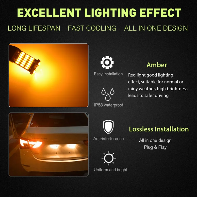 Katur 2x T15 W16W LED Reverse Light Bulbs 920 921 912 Canbus 4014 45SMD Orange LED Backup Parking Light Lamp Bulbs DC12V BA15S