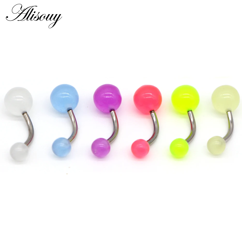 Alisouy 1pc Acrylic flexible Glow in the dark belly ring press fit Women body piercing jewelry Navel rings piercing ombligo