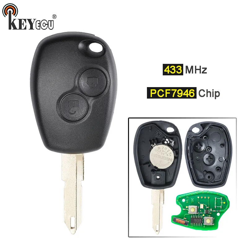 

KEYECU 433MHz PCF7946 Chip 2 Button Replacement Remote Car Key Blank Fob for Renault Clio 3 Kangoo 2 Modus Master 2006-2012