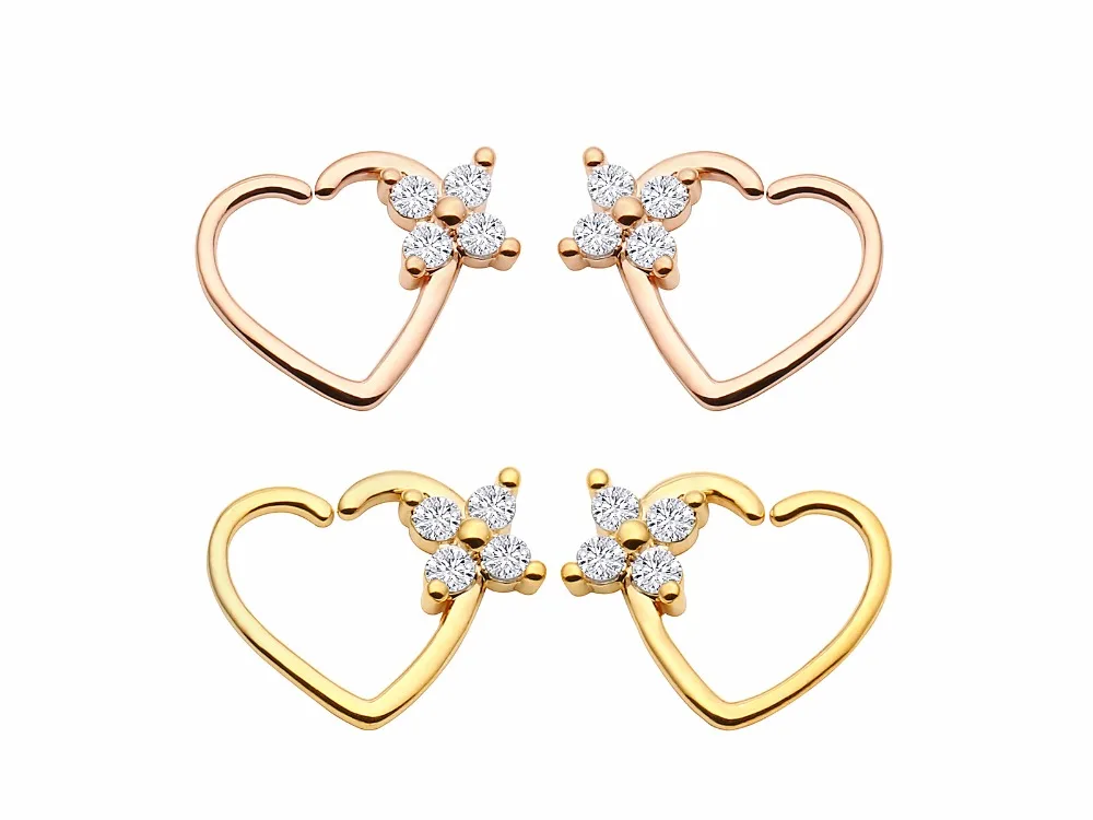 50pcs Body Jewelry Piercing - CZ Heart Flowers Nose Hoop Ring Ear Helix Daith Cartilage Tragus Earring Nose Septum Ring Bend NEW