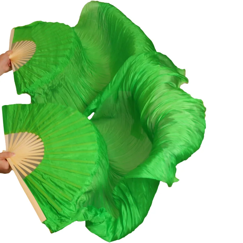 New Arrivals Stage Performance Dance Fans 100% Silk Veils Colored Women Belly Dance Fan Veils (2pcs) green Color