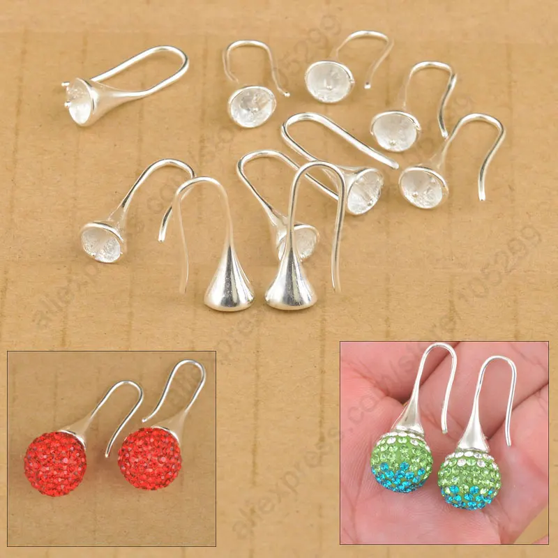 Fast Shipping Wholesale 20PCS Lot Findings Bright 925 Sterling Silver Earring Bail Trumpet Hook Ear Wires For Crystal