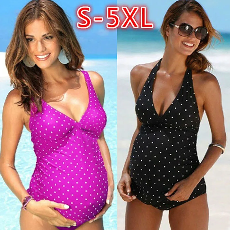 

S-5XL One pieces Maternity Swimwear Polyester Women Pregnant Sleeveless Plus Size Tankinis Dot Print Bikinis Swimsuit Beachwear