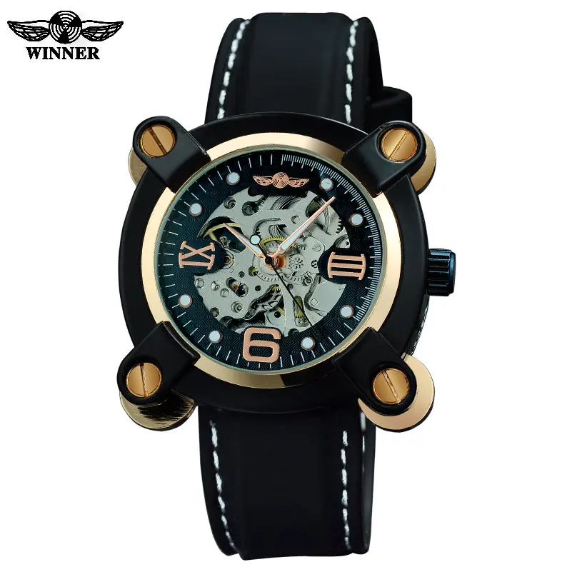 

Winner watches men luxury brand sports military fashion skeleton automatic wind mechanical watches rubber band wristwatches