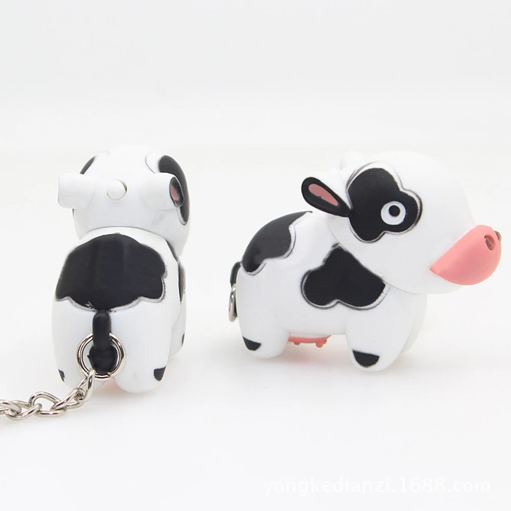 Cute Cow LED Keychain with Sound Mini Camera Sounding Luminous Bag Key Chain Pendant Christmas Creative Keyring Gift llaveros