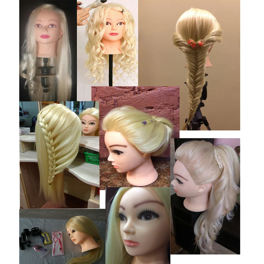 DUNIManequin-Tête de mannequin de cosmétologie, 40% cheveux humains blonds, haute température, tête d'entraînement avec cheveux humains