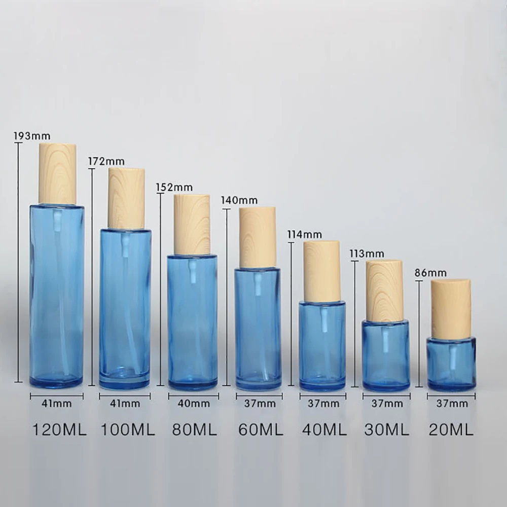 

60ml empty portable perfume refillable bottle , skincare packaging luxury blue glass serum bottle wholesale