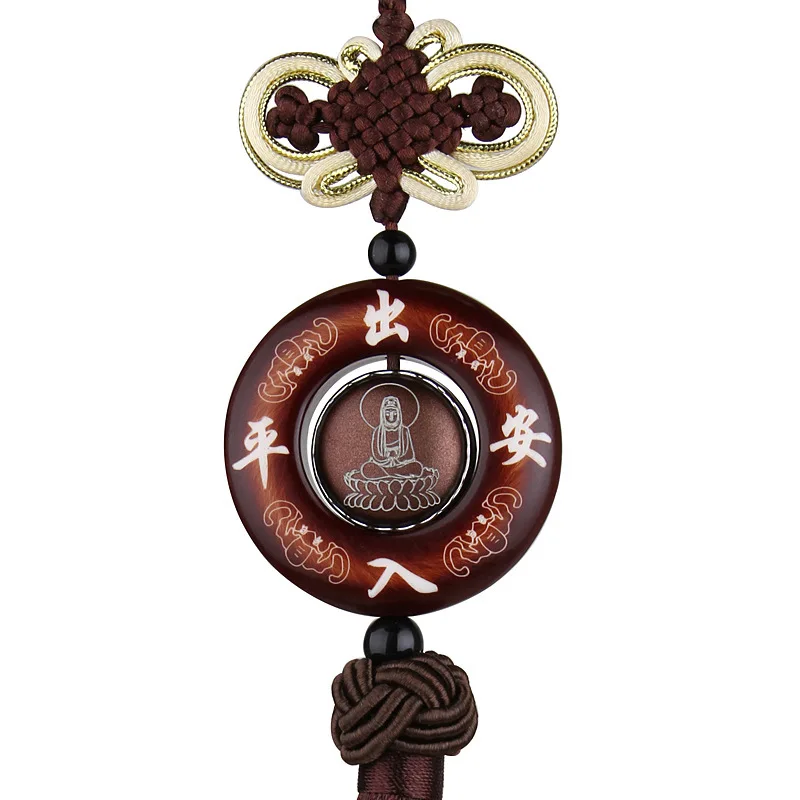 Kayme sandal wood car interior hanging ornament amulet for safe auto pendant car charms for rear view mirror decoration