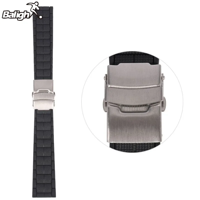 Newest Fashion 20 22  MM Black Silicone Rubber Waterproof Men& Women Watch Strap Band Deployment Buckle Watch Band