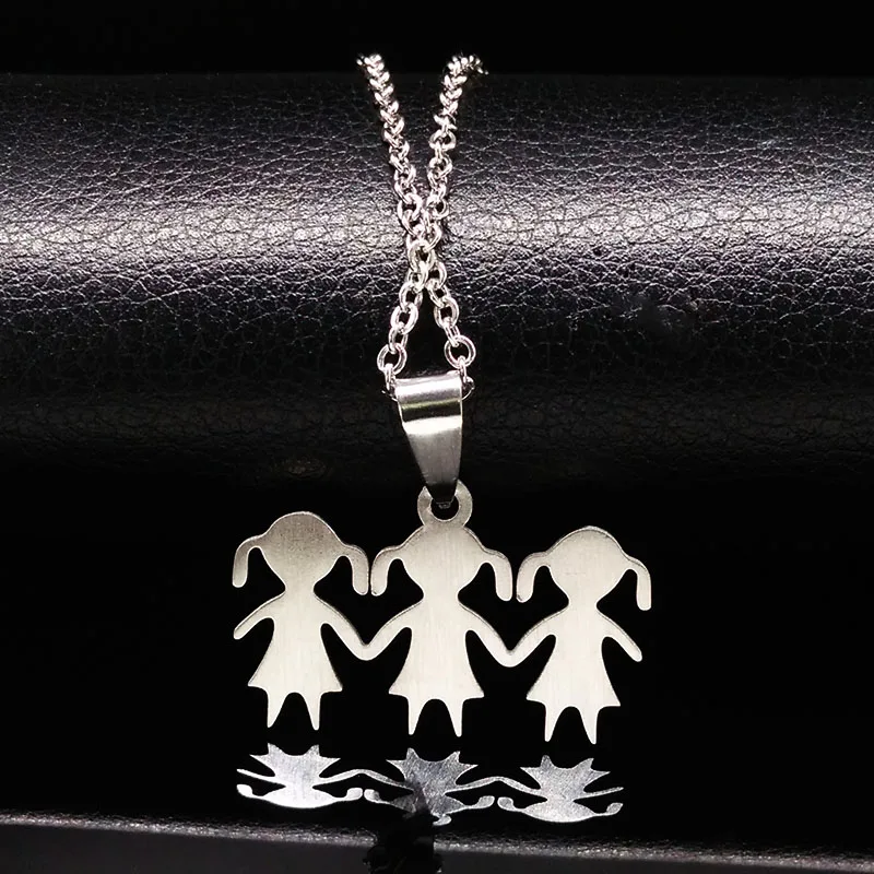 3 Girls Love Family Necklace Stainless Steel Parent Child Girl Pendant Necklaces Jewelry Women Accessories Gift NZZZ505S01