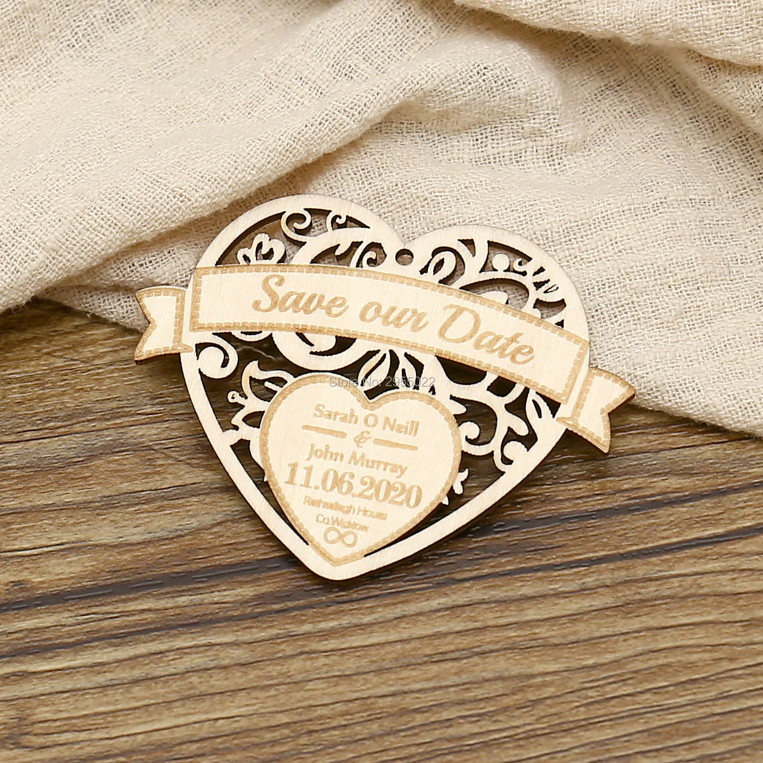 Floral Heart Wooden Save the Date Custom,Personalized Wedding save the date gift tag, wedding favors, heart cutout save the date