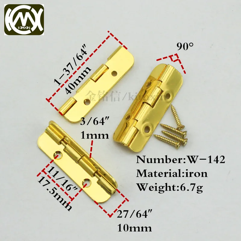 20pc 10*40mm 90 degress iron small box hinges Hinges for jewelry boxes Hinges for kitchen cabinets golden/nickel kimxin w-142